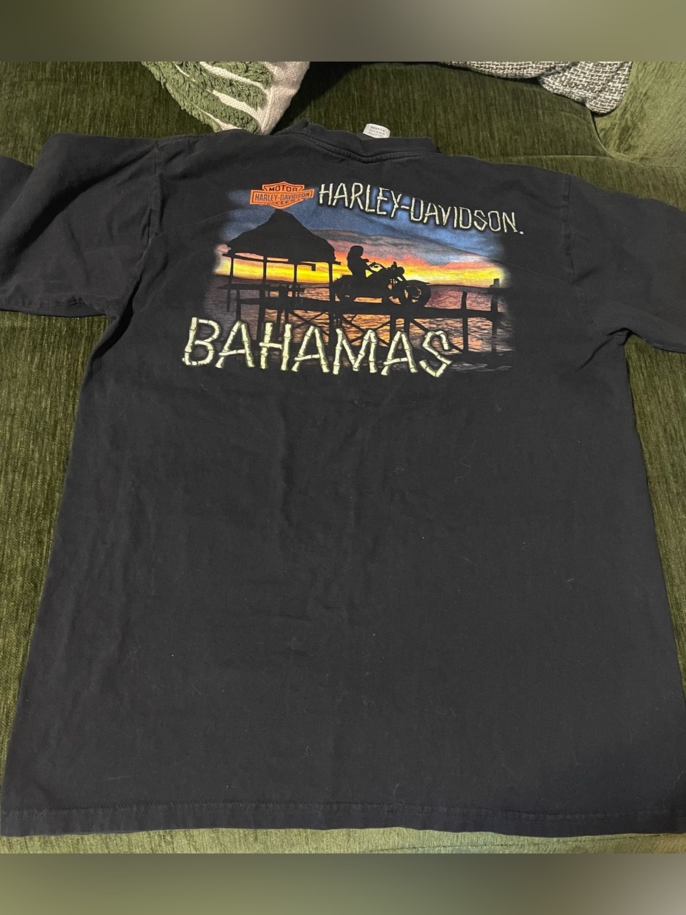 Harley-Davidson Black Tee with Bahamas Sunset Motorcycle Graphic XL